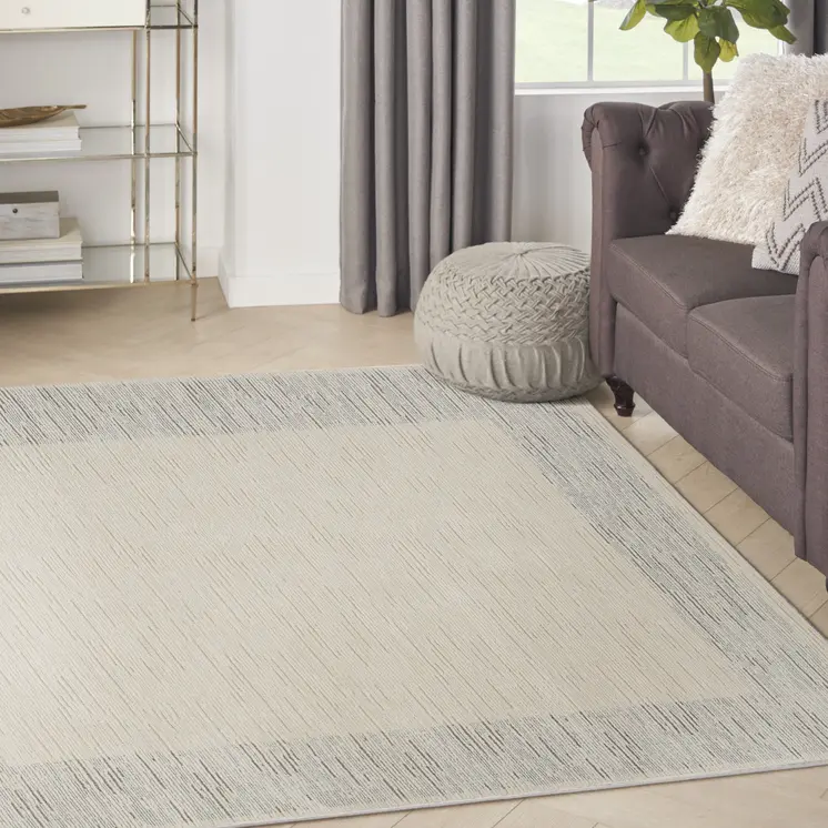 4' X 6' Gray And Ivory Striped Area Rug
