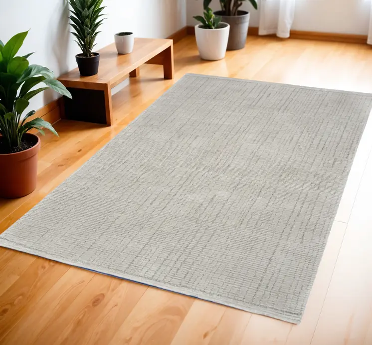 4' X 6' Gray and Silver Abstract Power Loom Area Rug