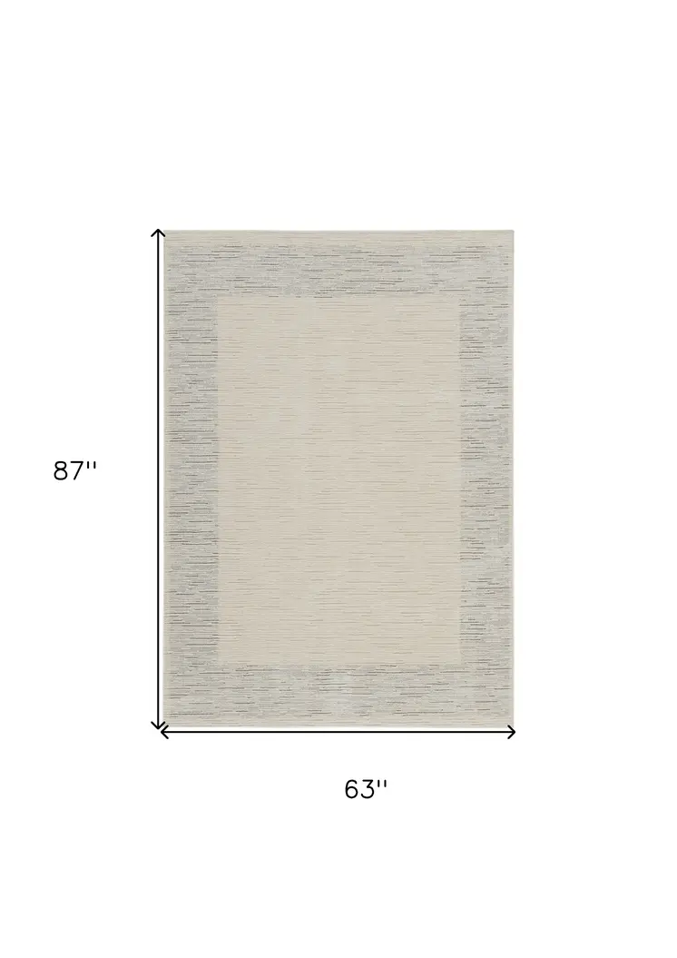 5' X 7' Gray And Ivory Striped Area Rug