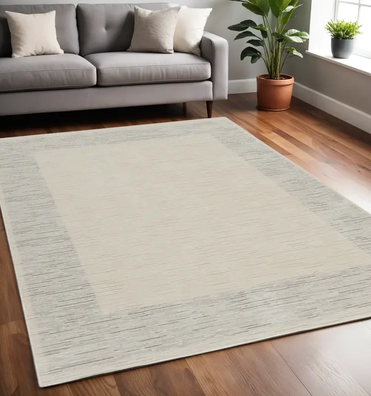 5' X 7' Gray And Ivory Striped Area Rug