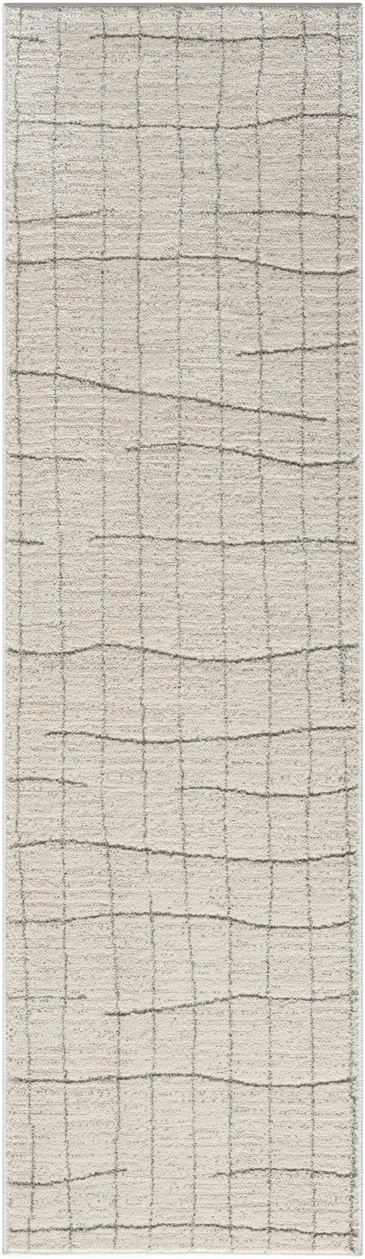8' Gray And Ivory Abstract Runner Rug