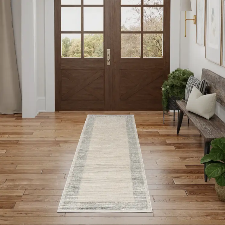 8' Gray And Ivory Abstract Runner Rug