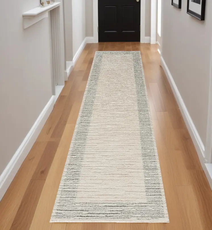 8' Gray And Ivory Abstract Runner Rug