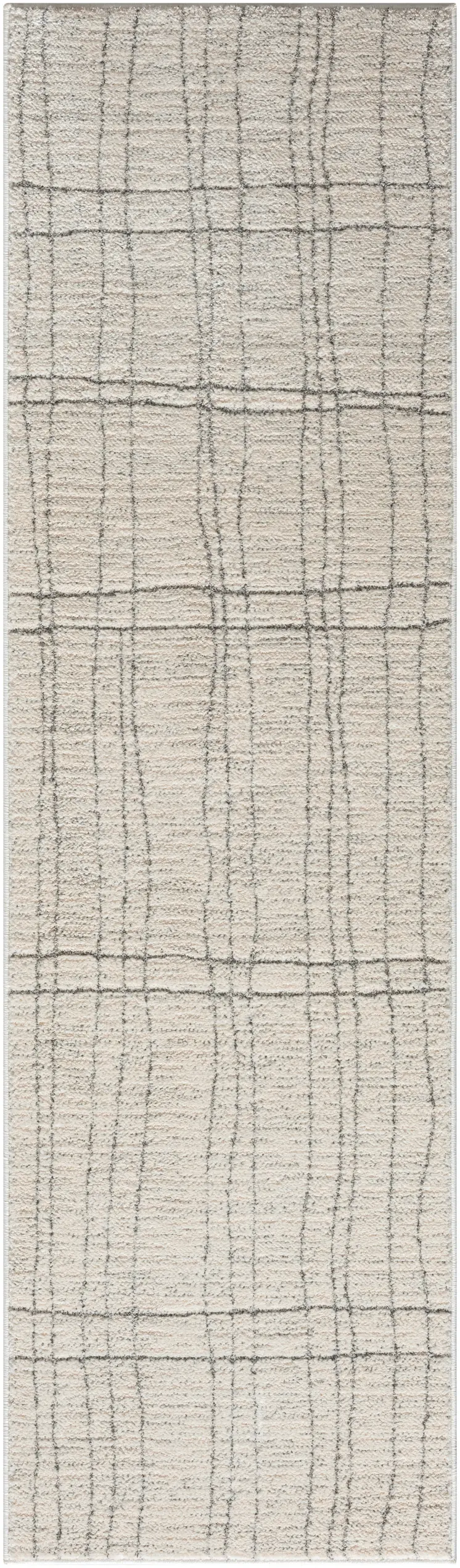 8' Gray And Ivory Abstract Runner Rug