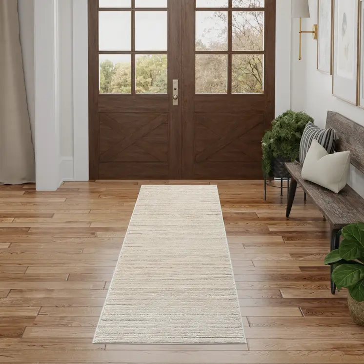 8' Gray And Ivory Abstract Runner Rug