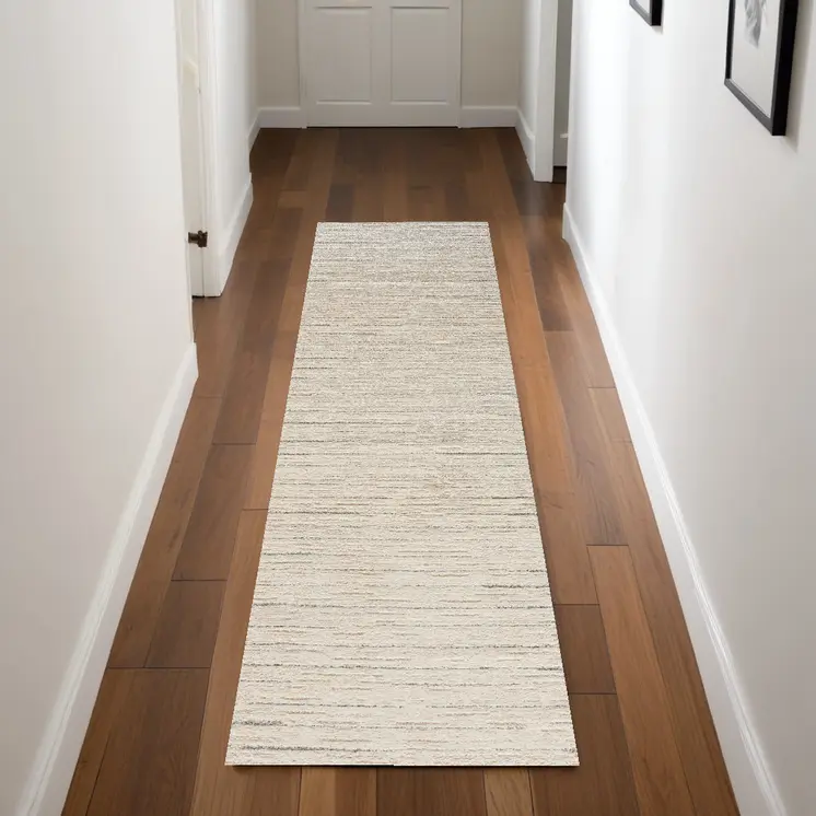 8' Gray And Ivory Abstract Runner Rug