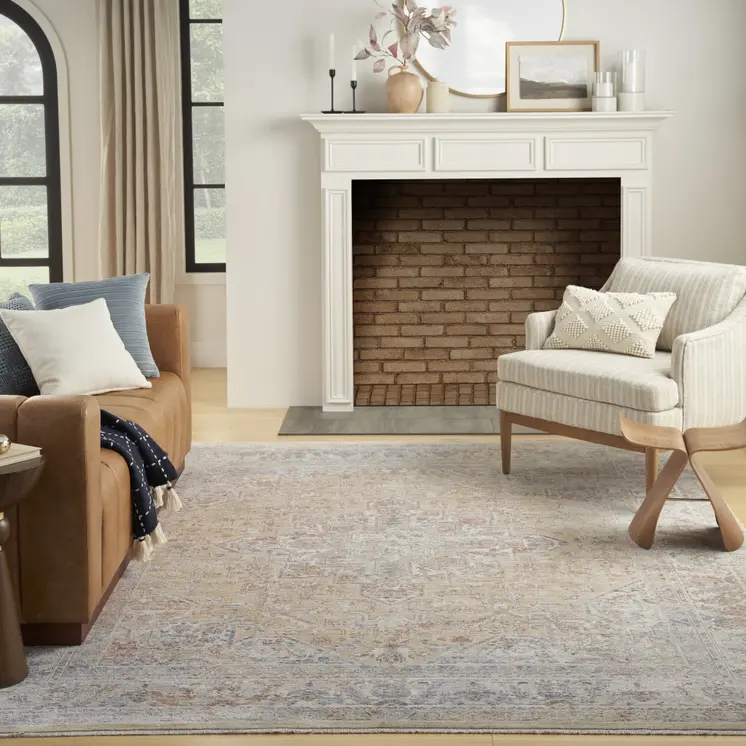 8' X 10' Gray and Gold Oriental Power Loom Distressed Area Rug With Fringe