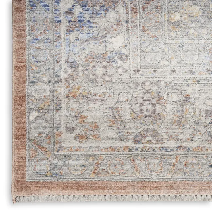 12' Brown and Blue Oriental Power Loom Distressed Runner Rug