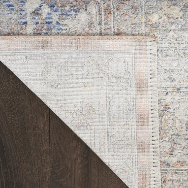 12' Brown and Blue Oriental Power Loom Distressed Runner Rug