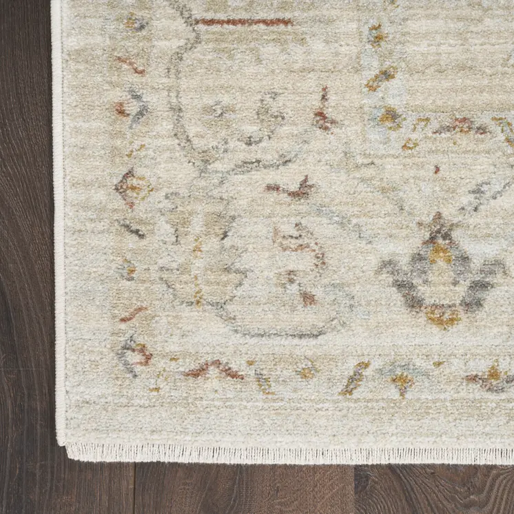 3' X 5' Beige and Blue Oriental Power Loom Distressed Area Rug With Fringe