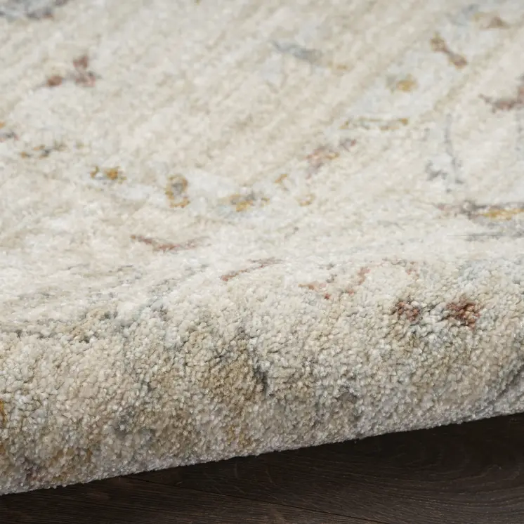 3' X 5' Beige and Blue Oriental Power Loom Distressed Area Rug With Fringe