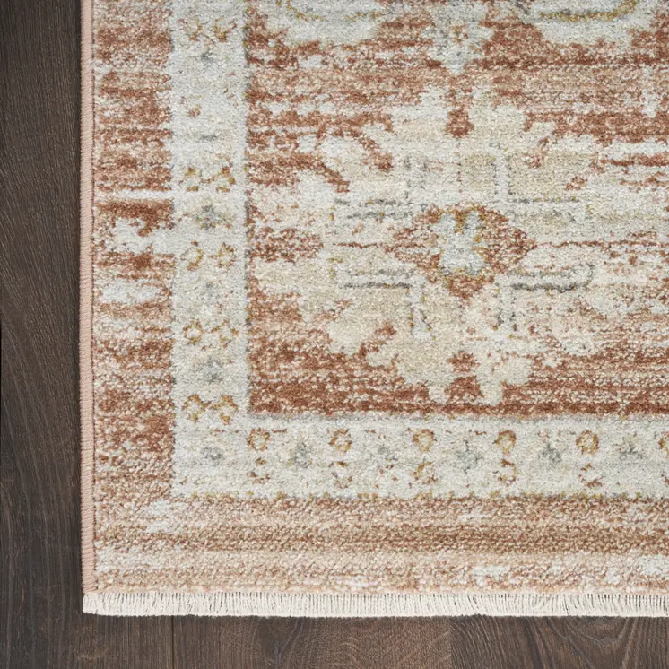 3' X 5' Orange and Ivory Oriental Power Loom Distressed Area Rug With Fringe