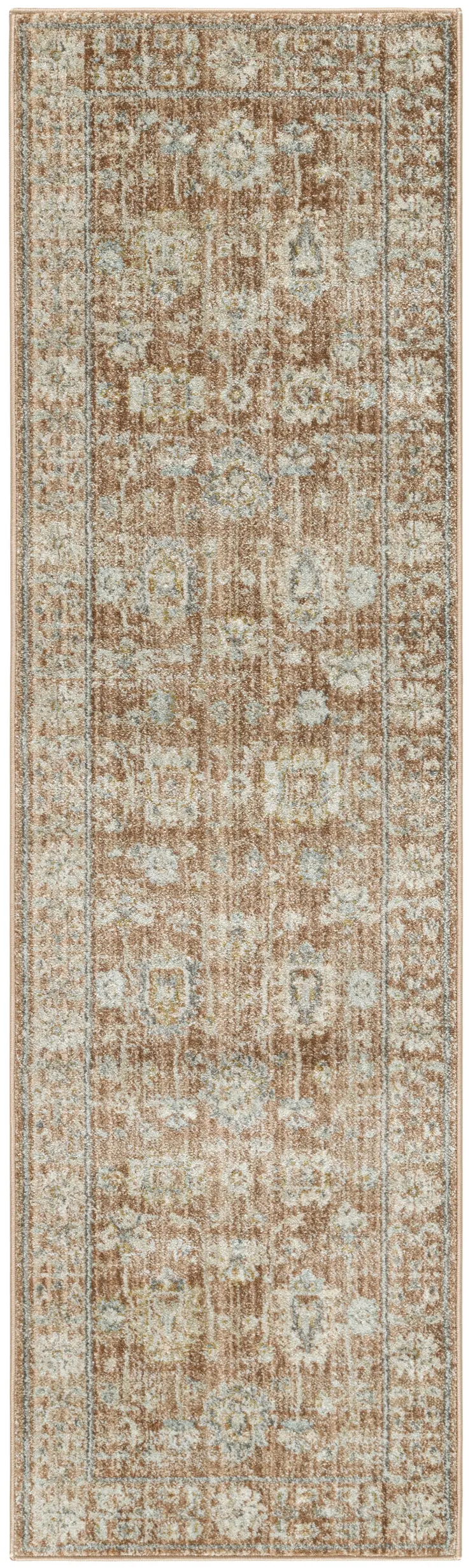 8' Orange And Ivory Oriental Distressed Runner Rug With Fringe