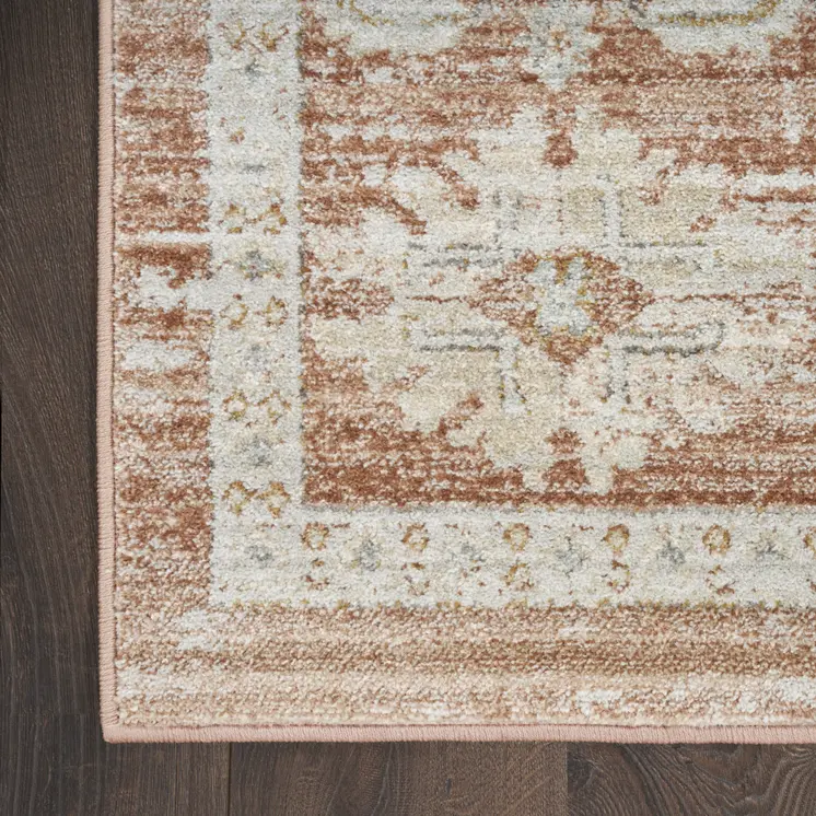 8' Orange And Ivory Oriental Distressed Runner Rug With Fringe