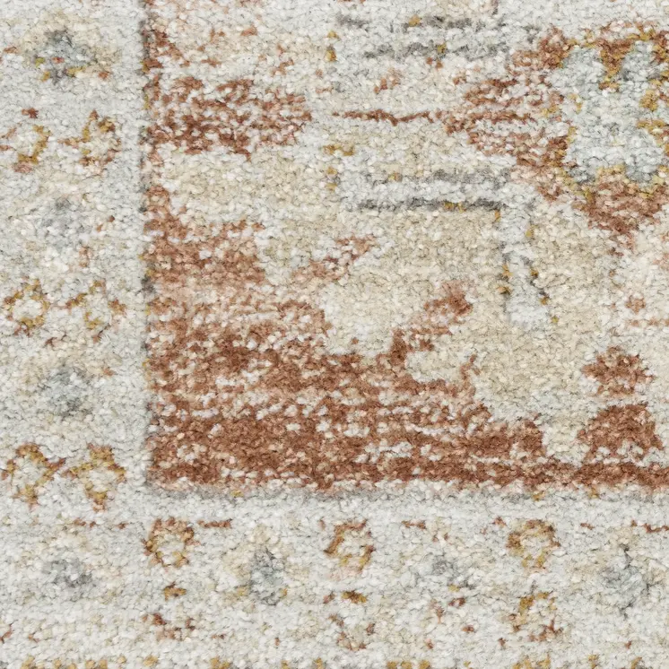 8' Orange And Ivory Oriental Distressed Runner Rug With Fringe