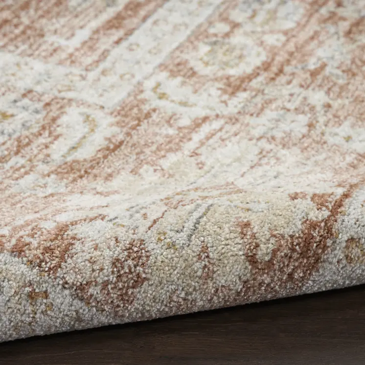 8' Orange And Ivory Oriental Distressed Runner Rug With Fringe