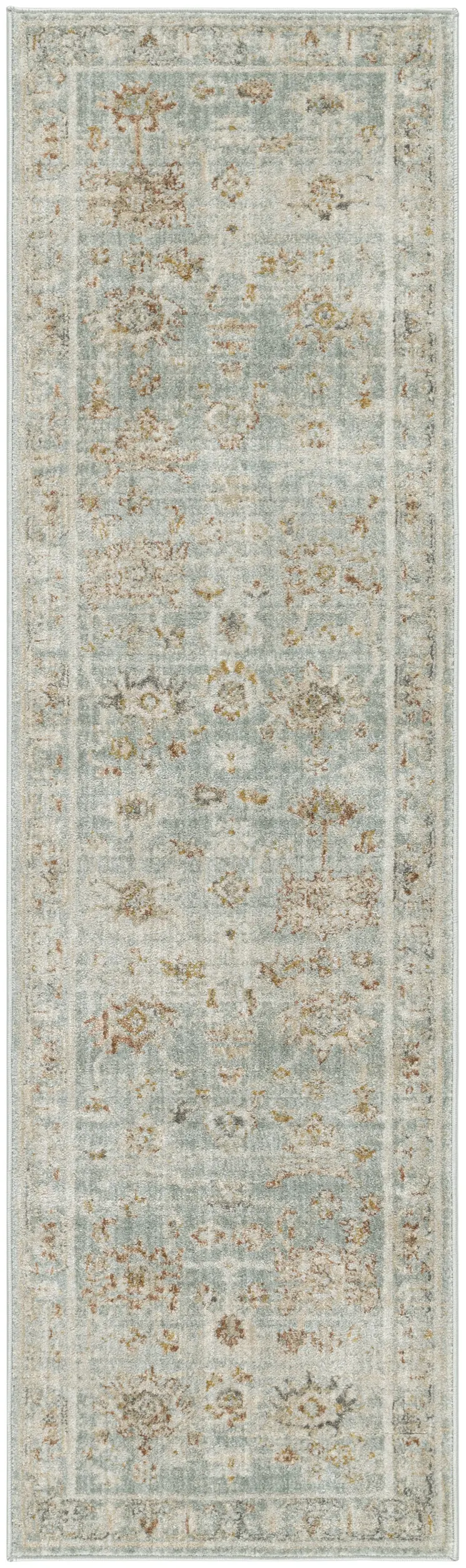 8' Blue And Ivory Oriental Distressed Runner Rug With Fringe