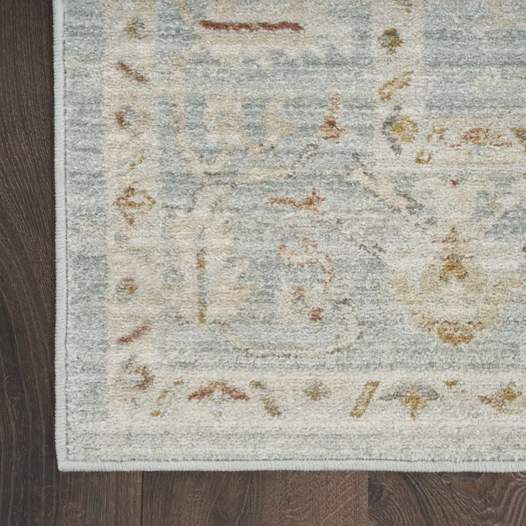 8' Blue And Ivory Oriental Distressed Runner Rug With Fringe