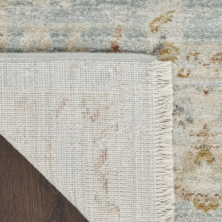 8' Blue And Ivory Oriental Distressed Runner Rug With Fringe