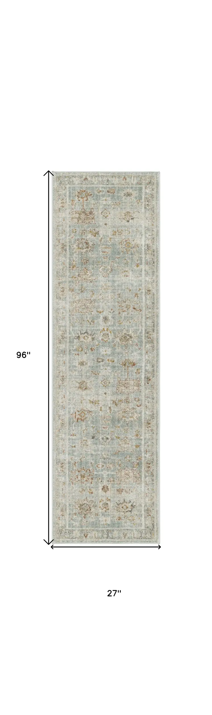 8' Blue And Ivory Oriental Distressed Runner Rug With Fringe