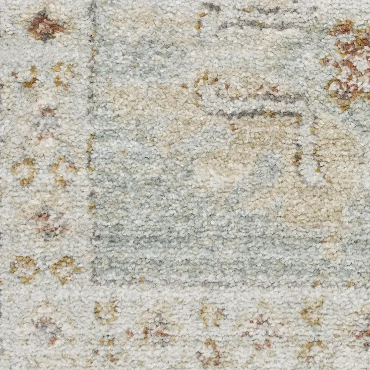 8' Green And Ivory Oriental Distressed Runner Rug With Fringe