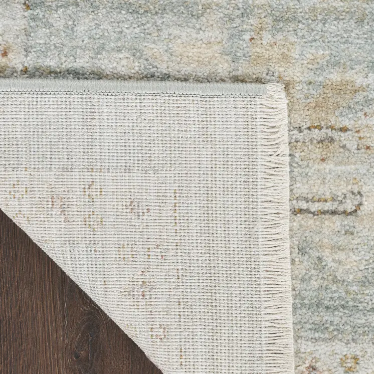 8' Green And Ivory Oriental Distressed Runner Rug With Fringe