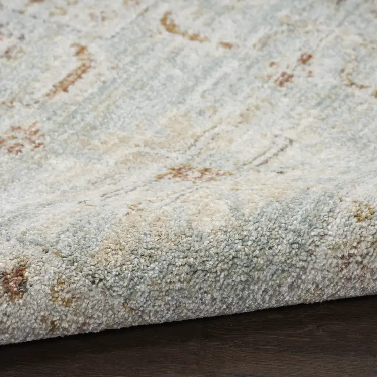 8' Green And Ivory Oriental Distressed Runner Rug With Fringe