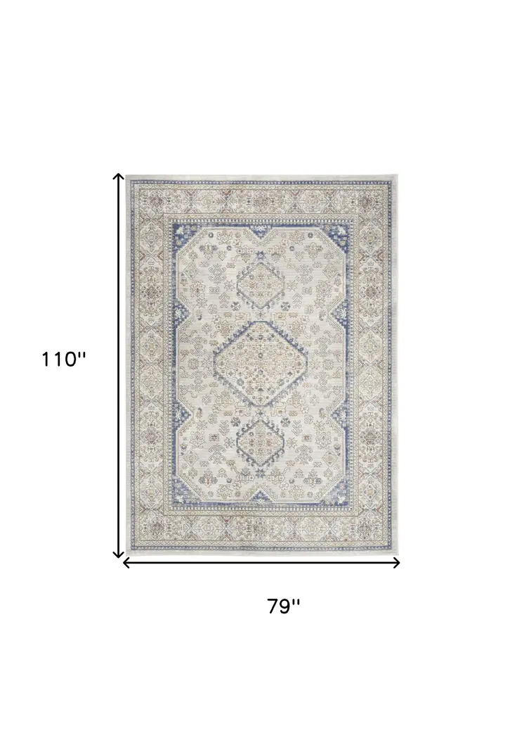 7' X 9' Blue and Gray Medallion Power Loom Area Rug