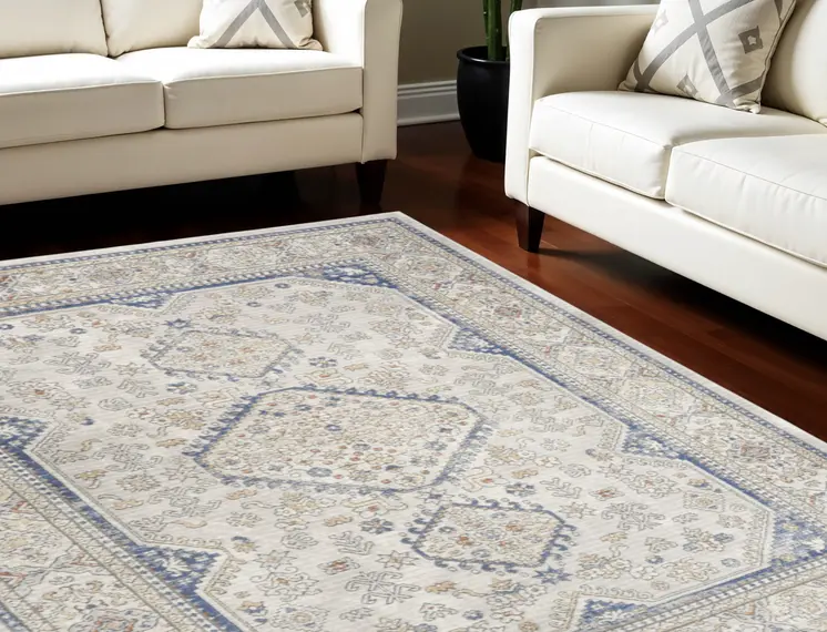 7' X 9' Blue and Gray Medallion Power Loom Area Rug