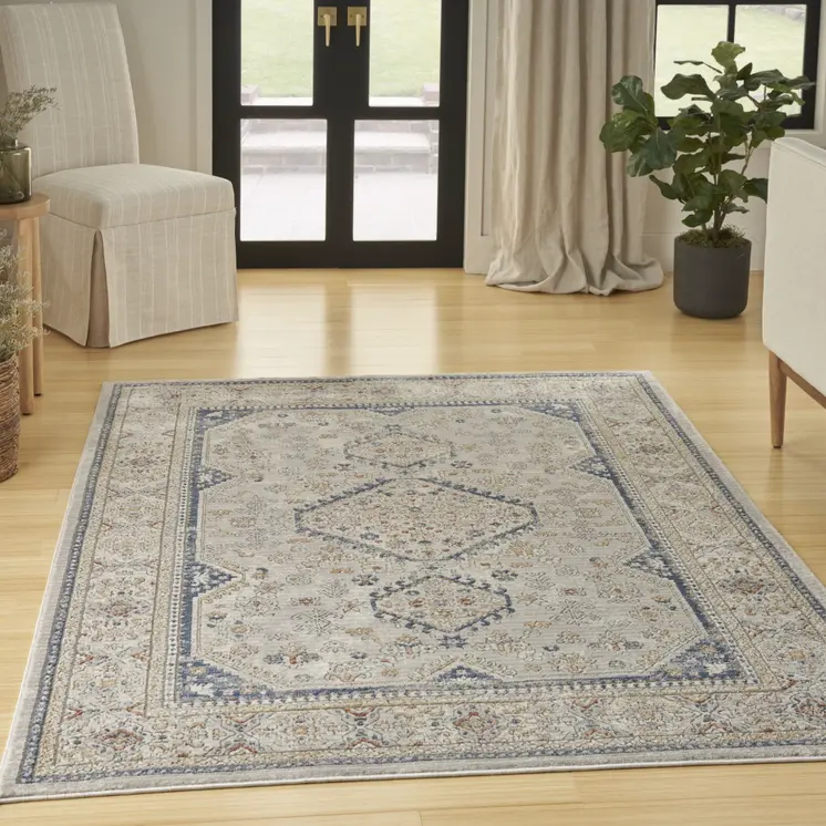 7' X 9' Blue and Gray Medallion Power Loom Area Rug