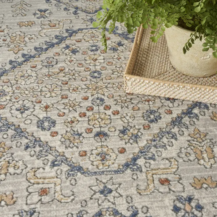 7' X 9' Blue and Gray Medallion Power Loom Area Rug