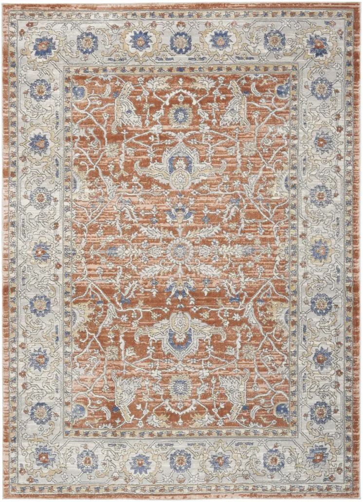 7' X 9' Gray and Red Oriental Power Loom Area Rug