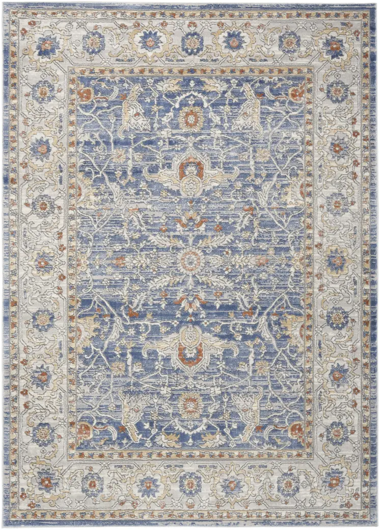 7' X 9' Blue and Gray Oriental Power Loom Area Rug