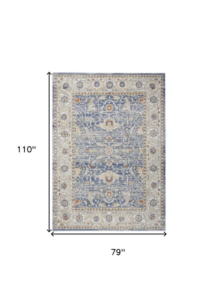 7' X 9' Blue and Gray Oriental Power Loom Area Rug