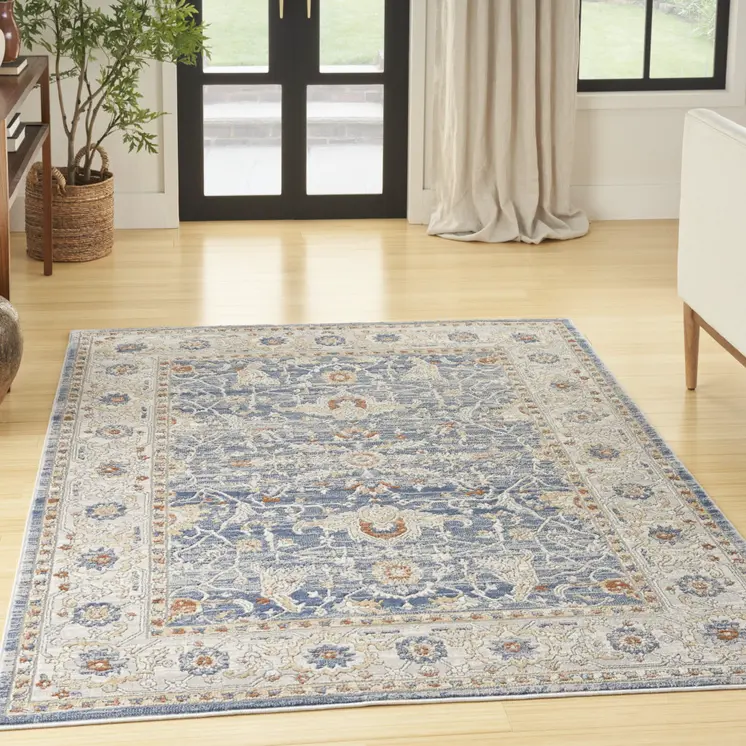 7' X 9' Blue and Gray Oriental Power Loom Area Rug