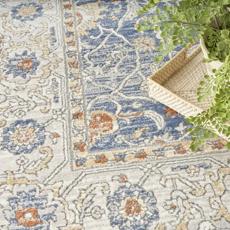 7' X 9' Blue and Gray Oriental Power Loom Area Rug