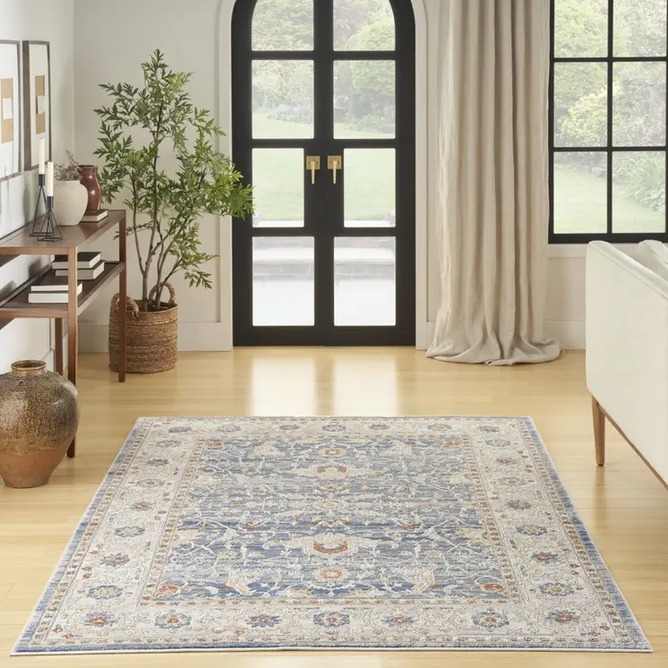 7' X 9' Blue and Gray Oriental Power Loom Area Rug