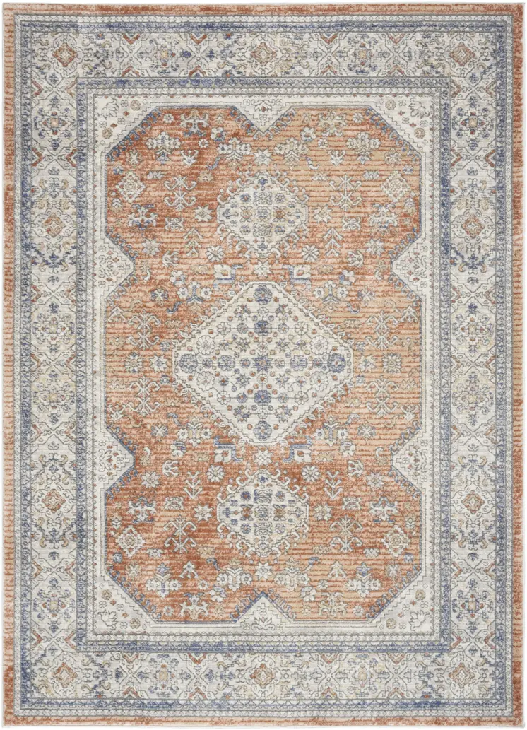 7' X 9' Gray and Red Medallion Power Loom Area Rug