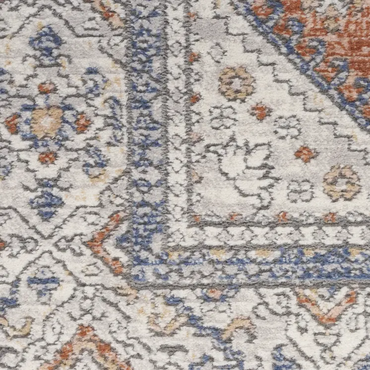7' X 9' Gray and Red Medallion Power Loom Area Rug