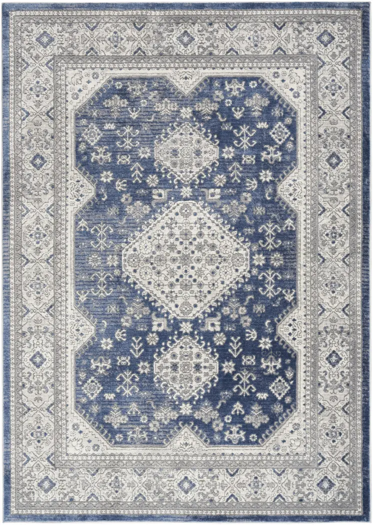 7' X 9' Blue and Gray Medallion Power Loom Area Rug