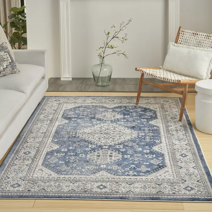 7' X 9' Blue and Gray Medallion Power Loom Area Rug