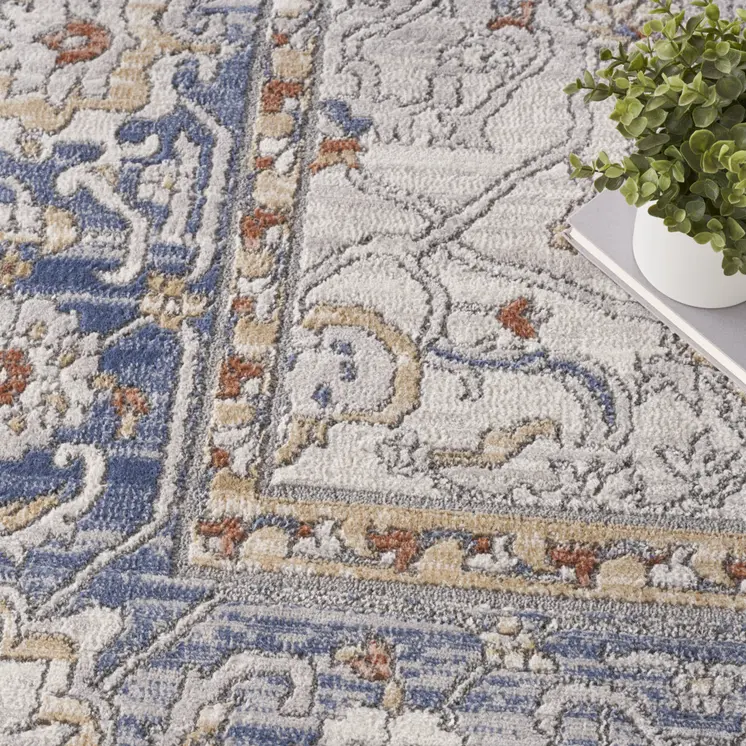 8' X 10' Blue and Gray Oriental Power Loom Area Rug