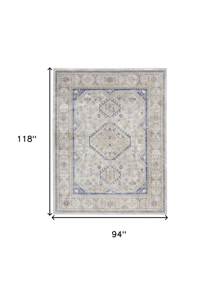 8' X 10' Blue and Gray Medallion Power Loom Area Rug