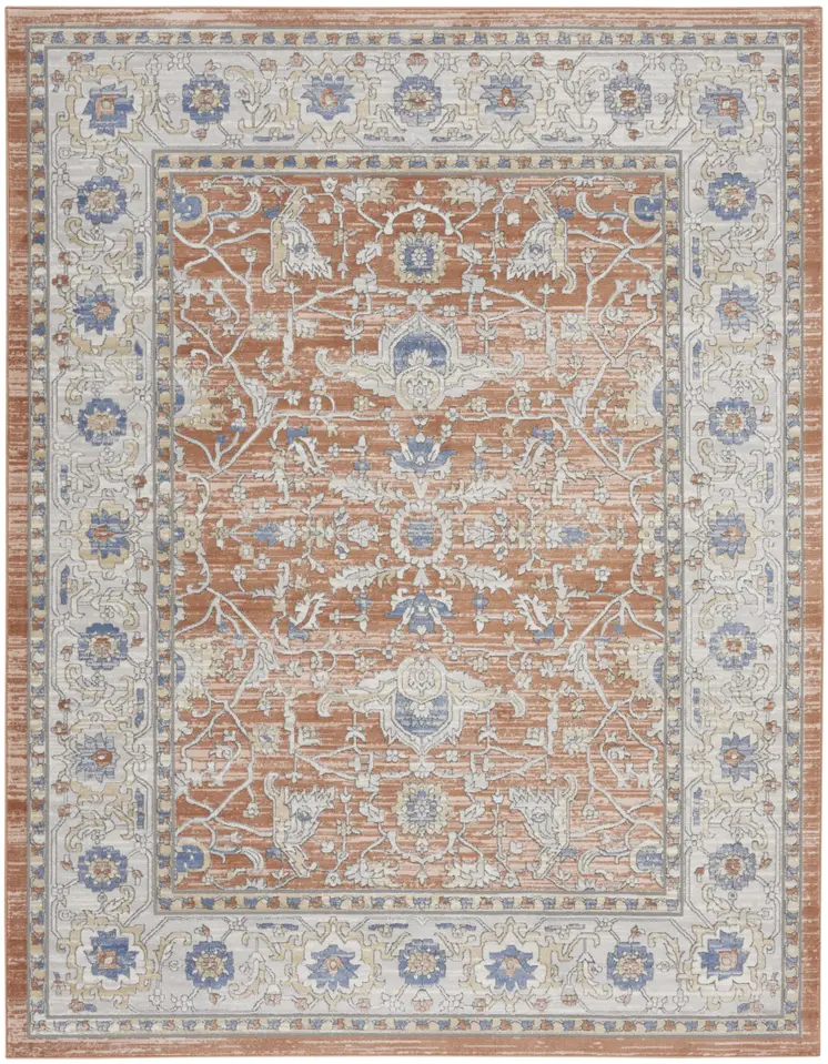 8' X 10' Gray and Red Oriental Power Loom Area Rug