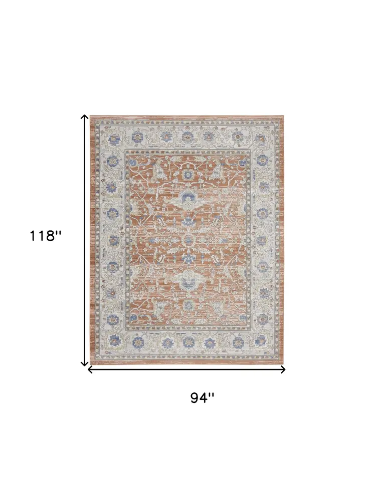 8' X 10' Gray and Red Oriental Power Loom Area Rug