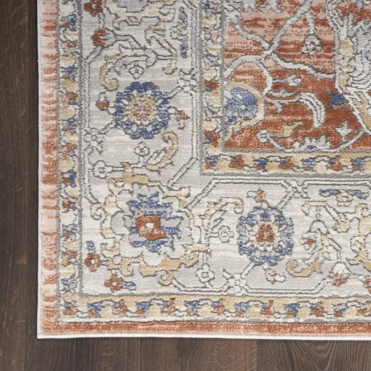 8' X 10' Gray and Red Oriental Power Loom Area Rug