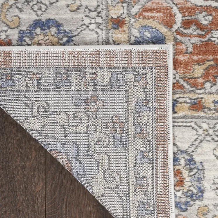 8' X 10' Gray and Red Oriental Power Loom Area Rug