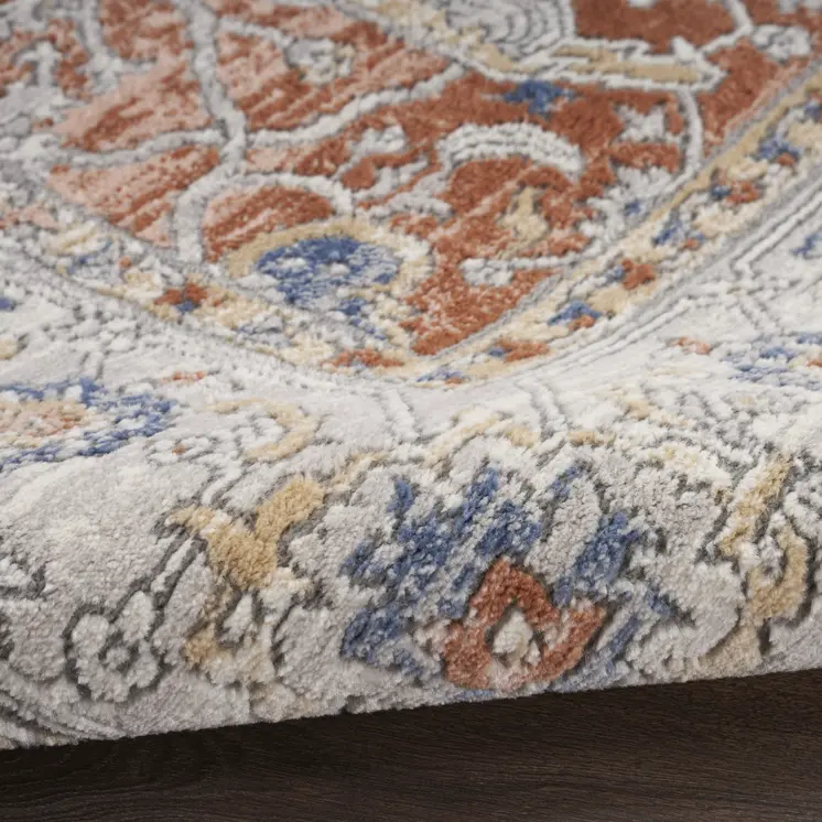 8' X 10' Gray and Red Oriental Power Loom Area Rug