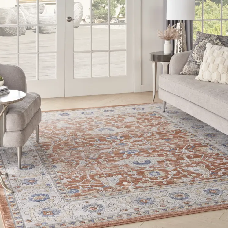 8' X 10' Gray and Red Oriental Power Loom Area Rug