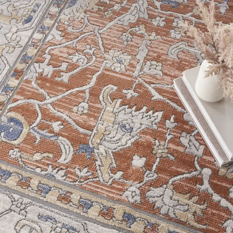 8' X 10' Gray and Red Oriental Power Loom Area Rug
